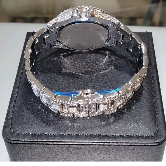 Mens Luxury Full Iced Out Simulated Diamond CZ SilverPlated Arabic Numeral Watch - Picture 9 of 10